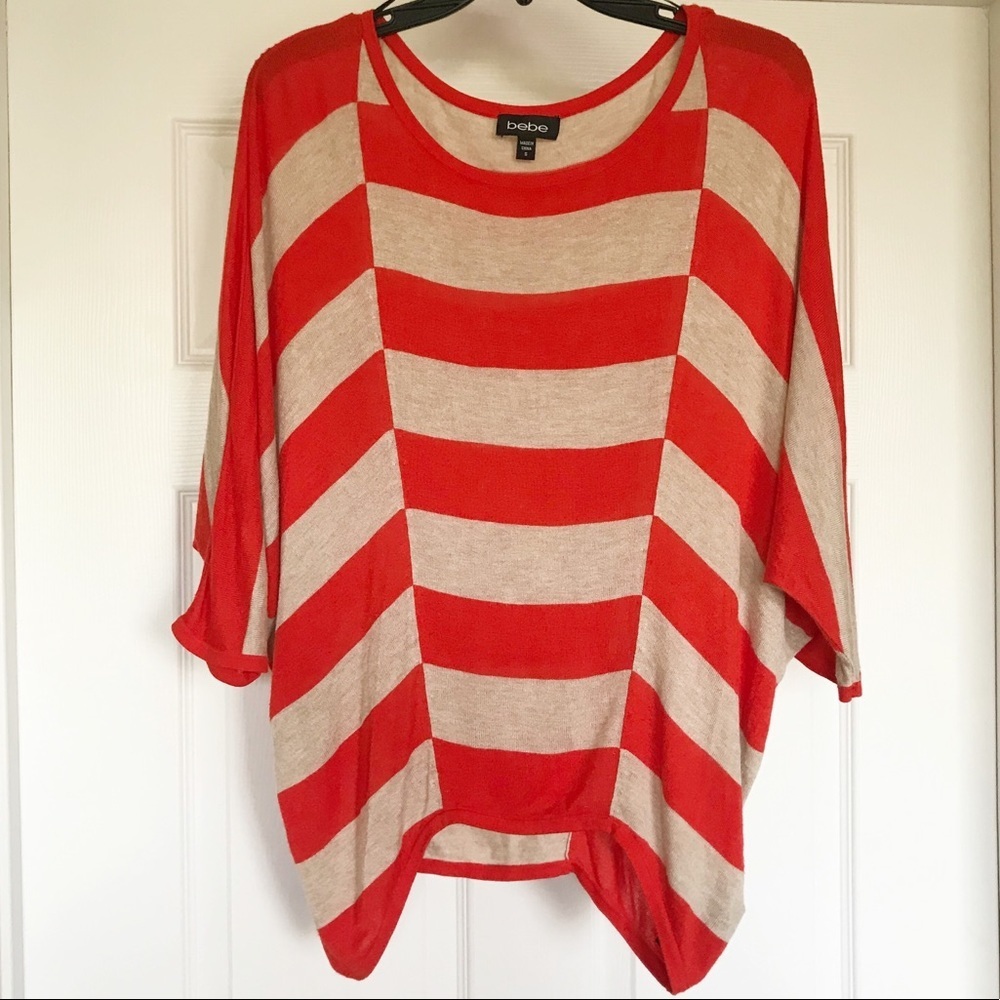 EUC bebe Size Small Orange & Cream Striped Top